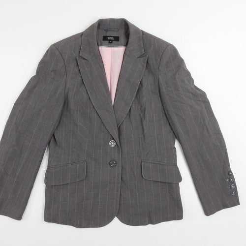 Marks and Spencer Womens Grey Striped Jacket Blazer Size 14 Button