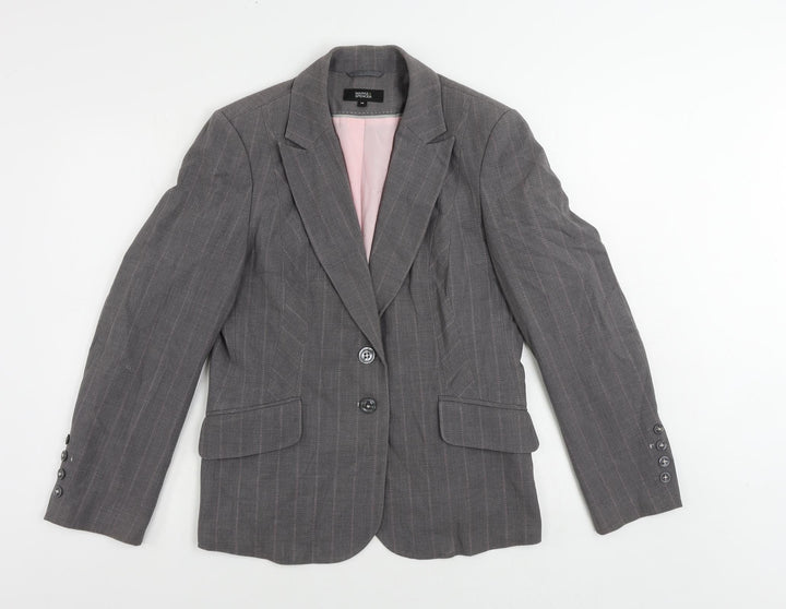 Marks and Spencer Womens Grey Striped Jacket Blazer Size 14 Button
