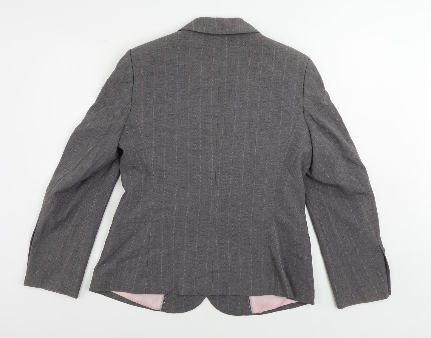 Marks and Spencer Womens Grey Striped Jacket Blazer Size 14 Button