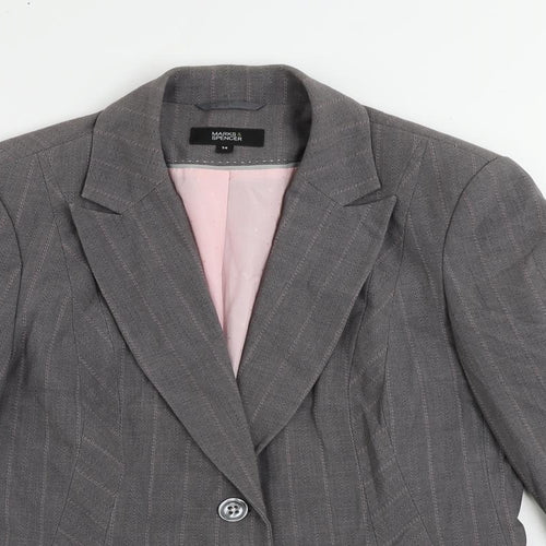 Marks and Spencer Womens Grey Striped Jacket Blazer Size 14 Button