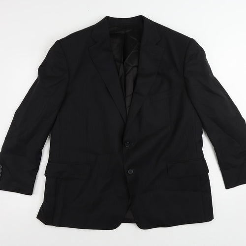 Frank Rostron Mens Black Striped Wool Jacket Suit Jacket Size 44 Regular