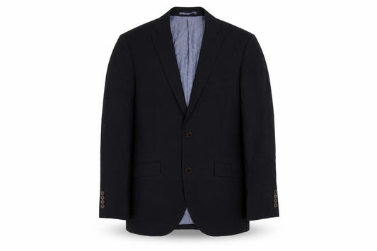 Front view of Next men’s blue cotton jacket suit jacket, size 38, regular