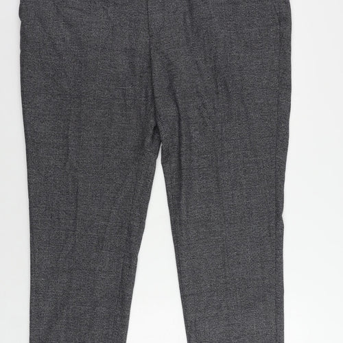 Marks and Spencer Mens Grey Plaid Polyester Chino Trousers Size 46 in L31 in Regular Zip