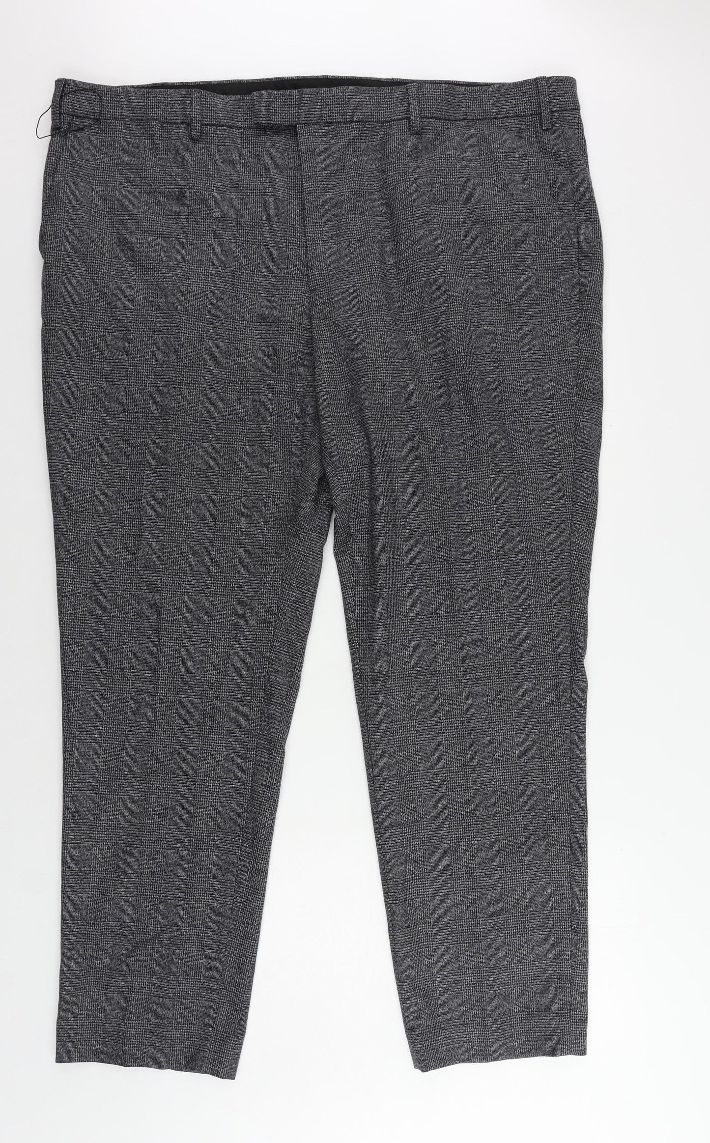 Marks and Spencer Mens Grey Plaid Polyester Chino Trousers Size 46 in L31 in Regular Zip