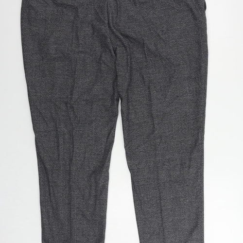 Marks and Spencer Mens Grey Plaid Polyester Chino Trousers Size 46 in L31 in Regular Zip