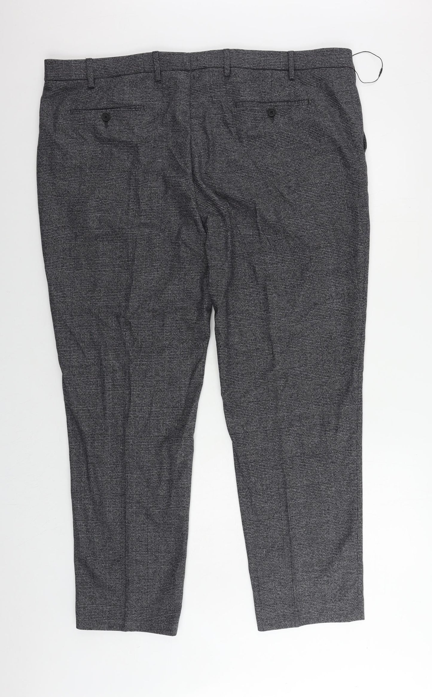 Marks and Spencer Mens Grey Plaid Polyester Chino Trousers Size 46 in L31 in Regular Zip