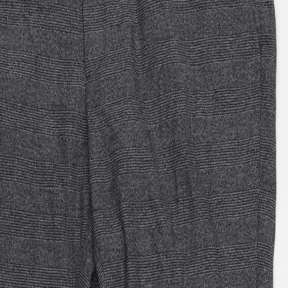 Marks and Spencer Mens Grey Plaid Polyester Chino Trousers Size 46 in L31 in Regular Zip