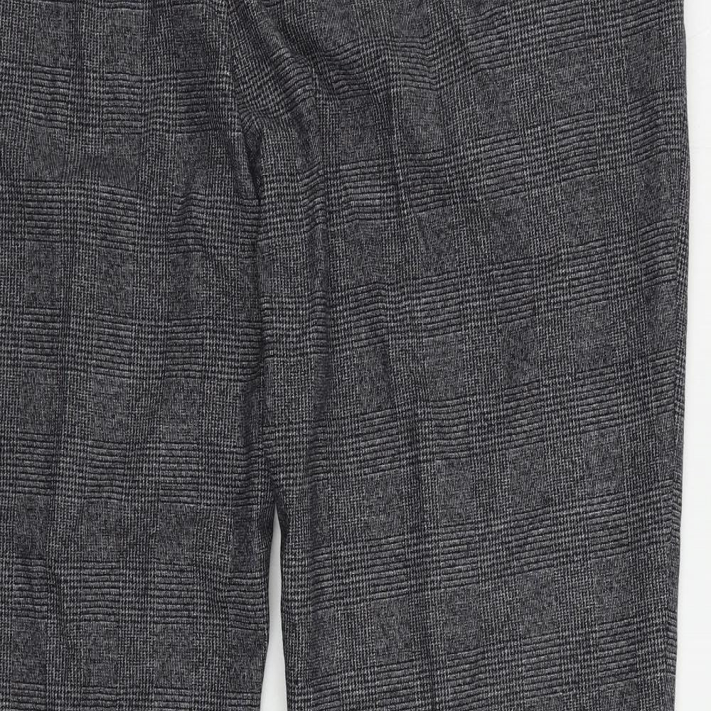 Marks and Spencer Mens Grey Plaid Polyester Chino Trousers Size 46 in L31 in Regular Zip