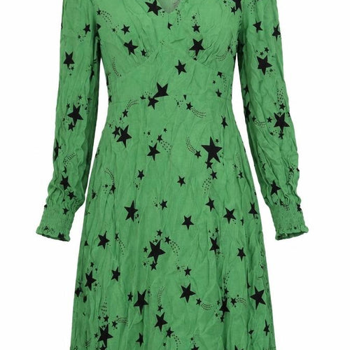 Marks and Spencer Womens Green Geometric Viscose A-Line Size 10 V-Neck Zip