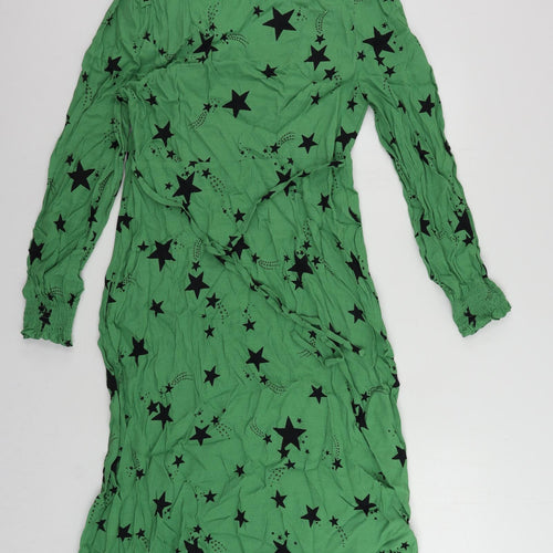 Marks and Spencer Womens Green Geometric Viscose A-Line Size 10 V-Neck Zip