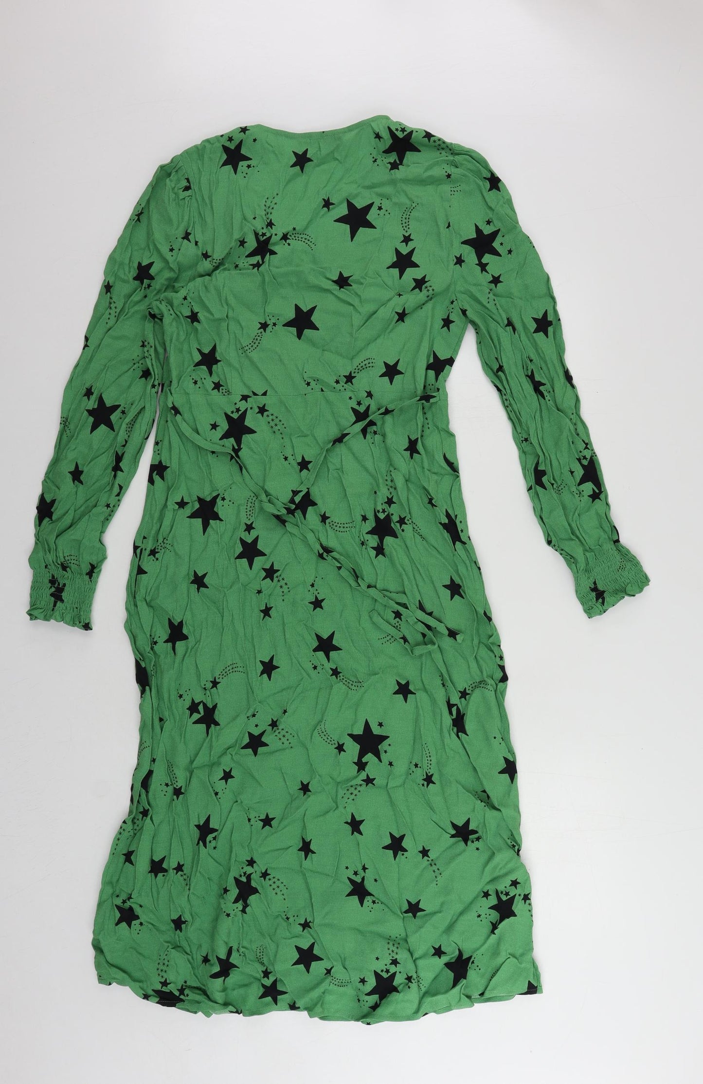 Marks and Spencer Womens Green Geometric Viscose A-Line Size 10 V-Neck Zip