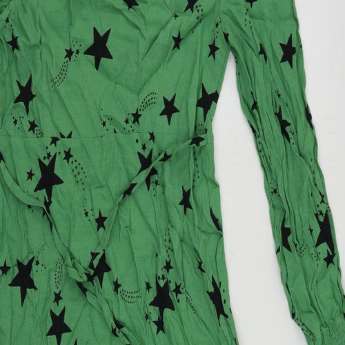 Marks and Spencer Womens Green Geometric Viscose A-Line Size 10 V-Neck Zip