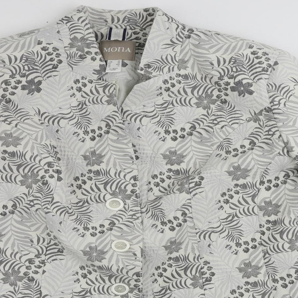 Mona Womens Grey Floral Jacket Blazer Size 20 Button