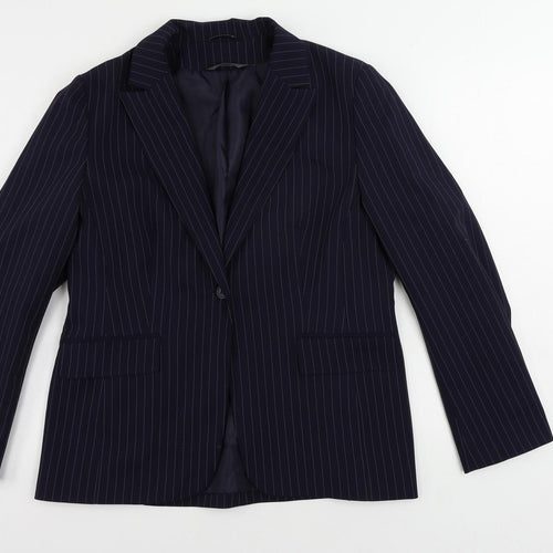 Essentials Womens Blue Striped Jacket Blazer Size 16 Button