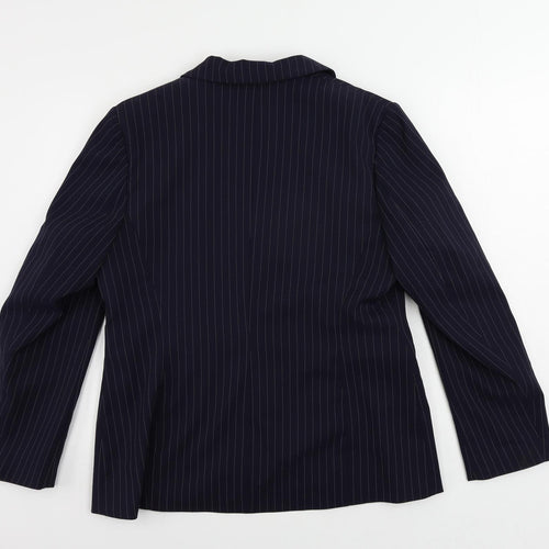 Essentials Womens Blue Striped Jacket Blazer Size 16 Button