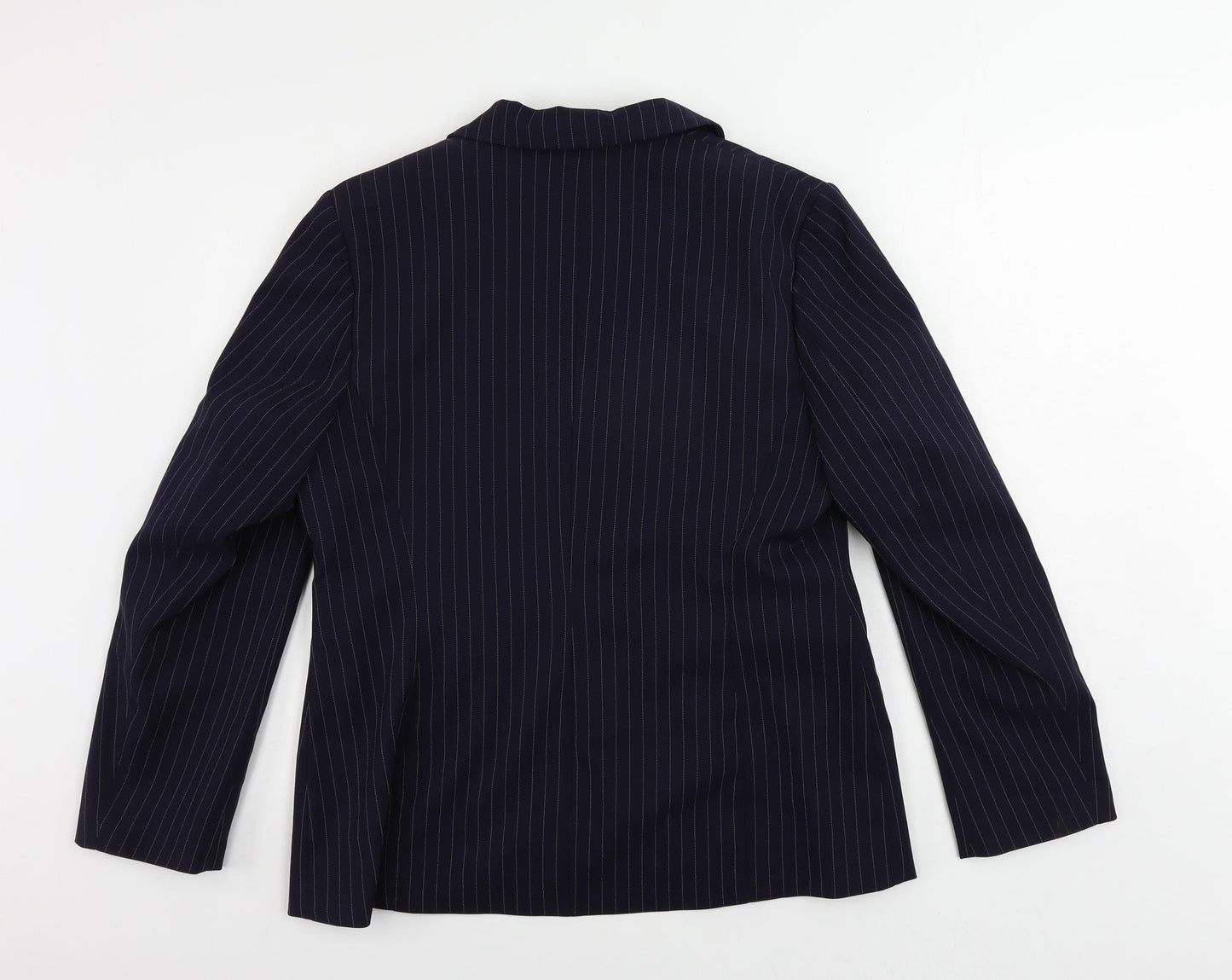 Essentials Womens Blue Striped Jacket Blazer Size 16 Button