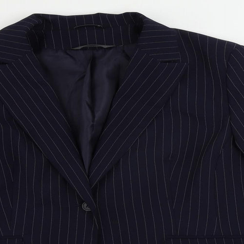 Essentials Womens Blue Striped Jacket Blazer Size 16 Button