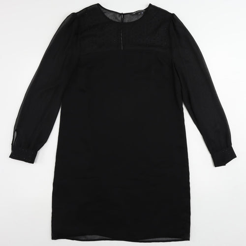 NEXT Womens Black Polyester A-Line Size 12 Round Neck Button - Embellished