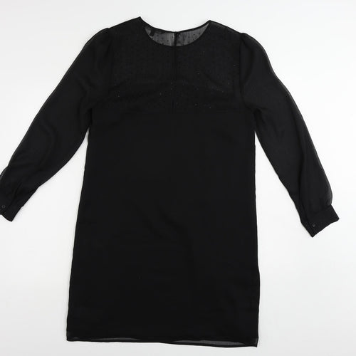 NEXT Womens Black Polyester A-Line Size 12 Round Neck Button - Embellished