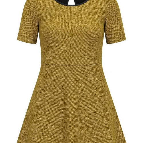 H&M Womens Yellow Geometric Polyester Skater Dress Size 6 Round Neck Button