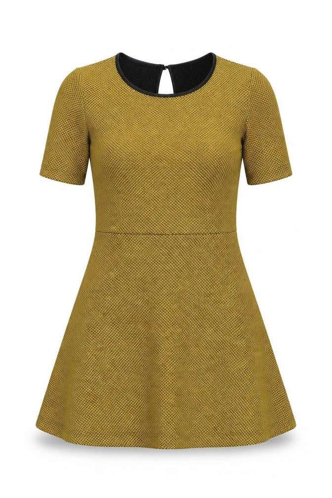 H&M Womens Yellow Geometric Polyester Skater Dress Size 6 Round Neck Button