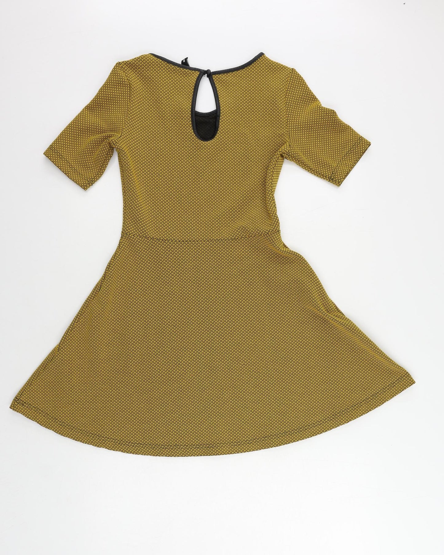 H&M Womens Yellow Geometric Polyester Skater Dress Size 6 Round Neck Button