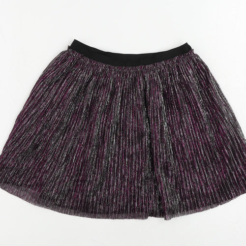 LC Waikiki Girls Purple Striped Polyester Skater Skirt Size 9-10 Years Regular - Elastic Waist