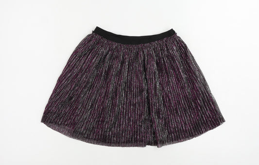LC Waikiki Girls Purple Striped Polyester Skater Skirt Size 9-10 Years Regular - Elastic Waist