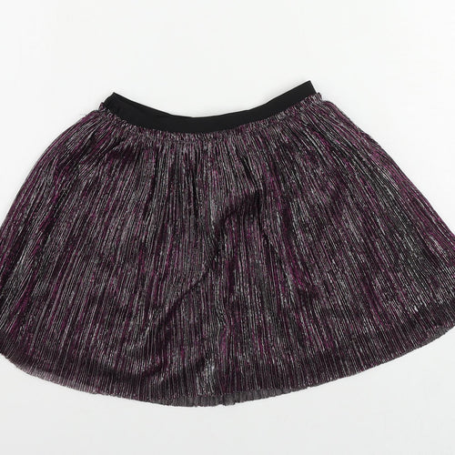 LC Waikiki Girls Purple Striped Polyester Skater Skirt Size 9-10 Years Regular - Elastic Waist