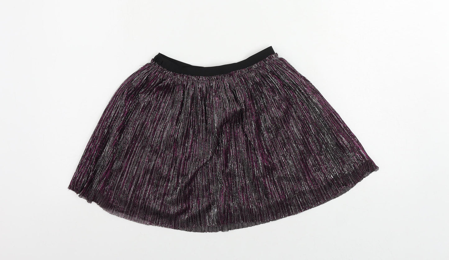 LC Waikiki Girls Purple Striped Polyester Skater Skirt Size 9-10 Years Regular - Elastic Waist