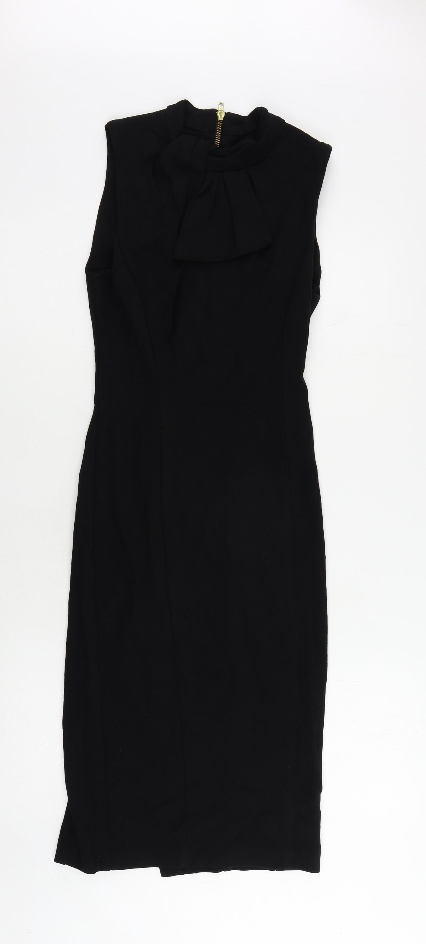 River Island Womens Black Viscose Bodycon Size 10 Mock Neck Zip