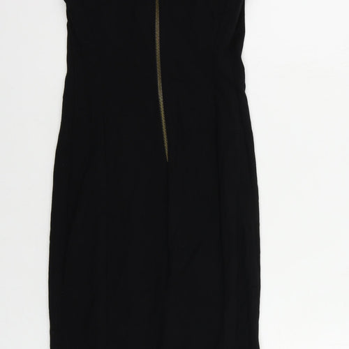 River Island Womens Black Viscose Bodycon Size 10 Mock Neck Zip