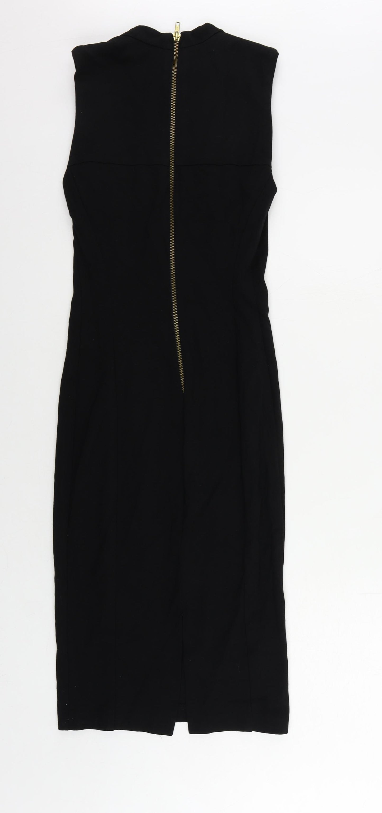 River Island Womens Black Viscose Bodycon Size 10 Mock Neck Zip