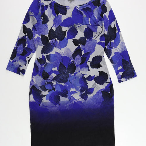 Phase Eight Womens Blue Geometric Viscose Jumper Dress Size 14 Boat Neck Pullover