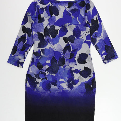 Phase Eight Womens Blue Geometric Viscose Jumper Dress Size 14 Boat Neck Pullover