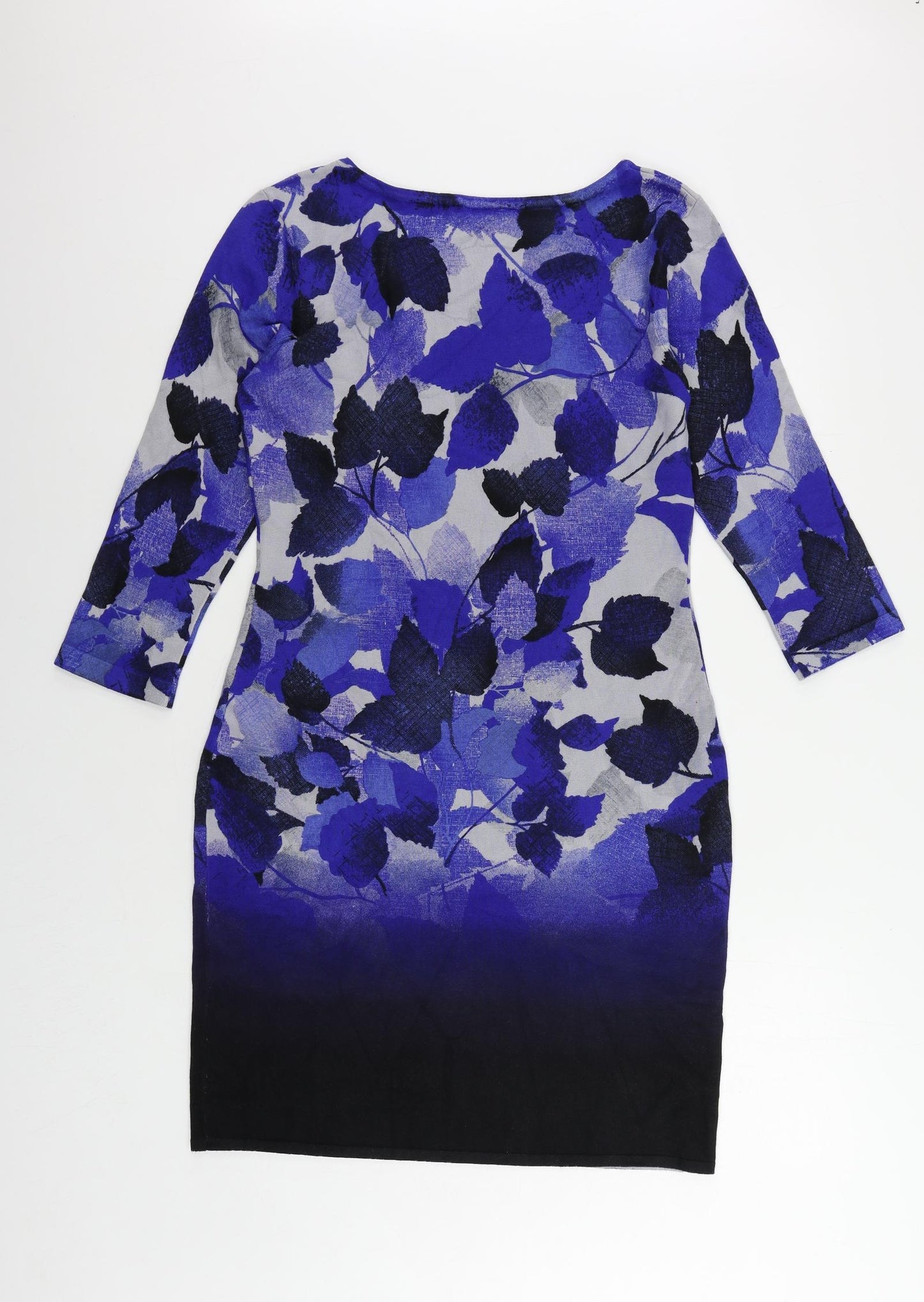 Phase Eight Womens Blue Geometric Viscose Jumper Dress Size 14 Boat Neck Pullover