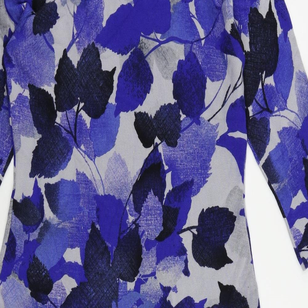 Phase Eight Womens Blue Geometric Viscose Jumper Dress Size 14 Boat Neck Pullover