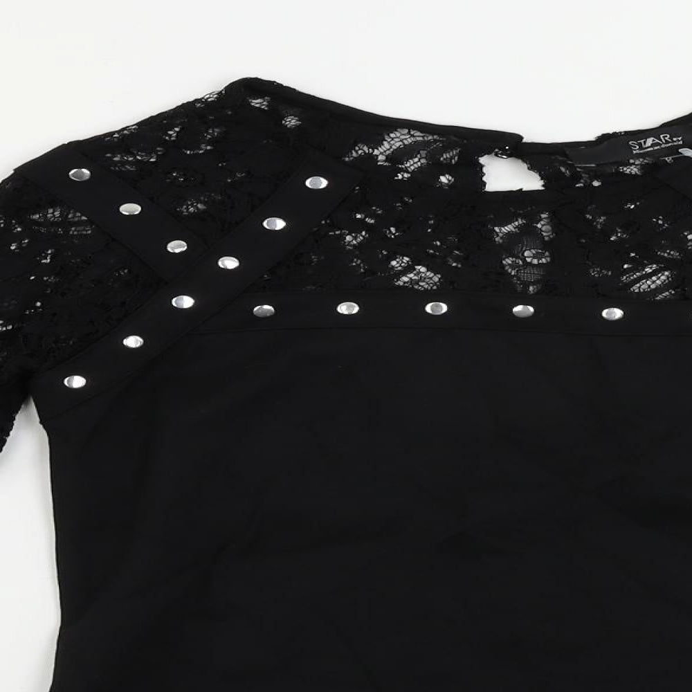Julien Macdonald Womens Black Viscose Basic Blouse Size 8 Round Neck - Lace Sleeves