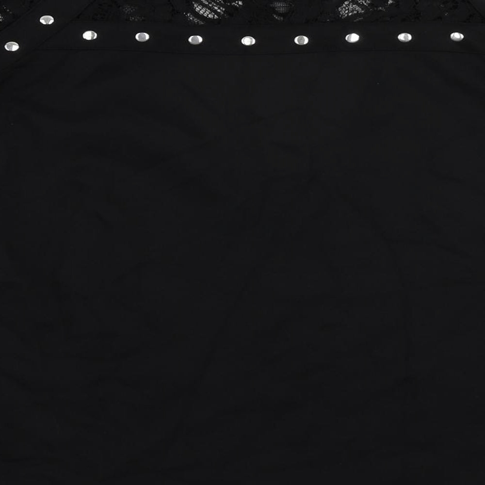 Julien Macdonald Womens Black Viscose Basic Blouse Size 8 Round Neck - Lace Sleeves