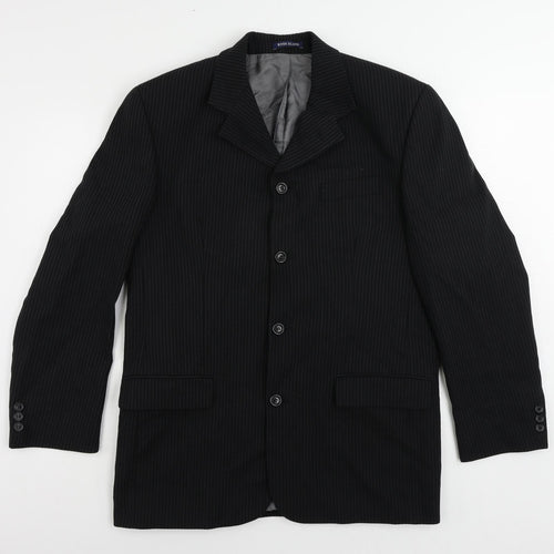 River Island Mens Black Striped Wool Jacket Suit Jacket Size 40 Regular