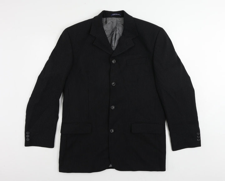 River Island Mens Black Striped Wool Jacket Suit Jacket Size 40 Regular