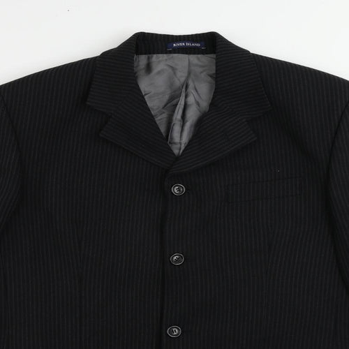 River Island Mens Black Striped Wool Jacket Suit Jacket Size 40 Regular