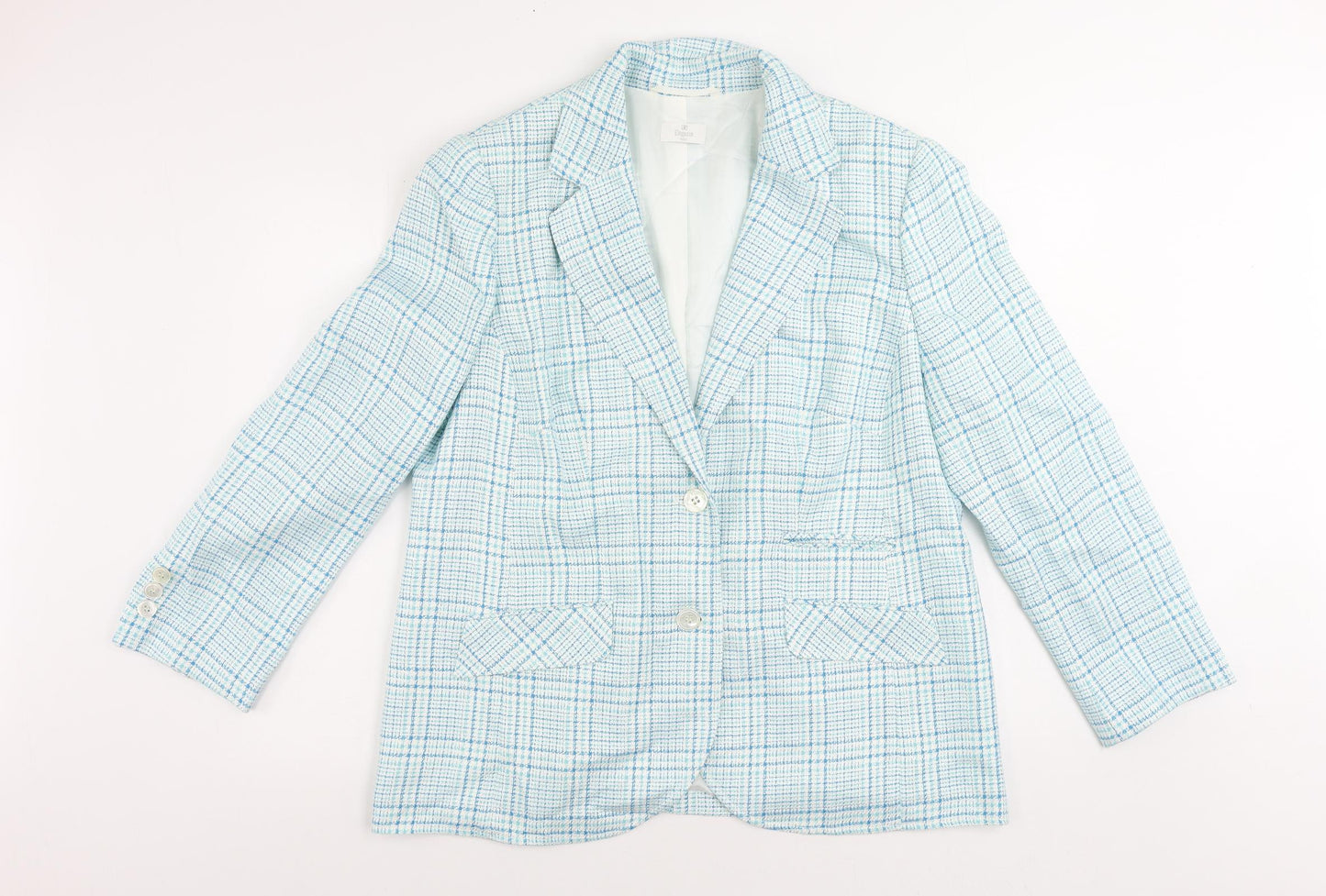 Elégance Womens Blue Plaid Jacket Blazer Size 20 Button