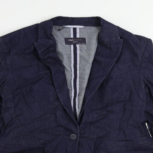 Marks and Spencer Womens Blue Jacket Blazer Size 8 Button