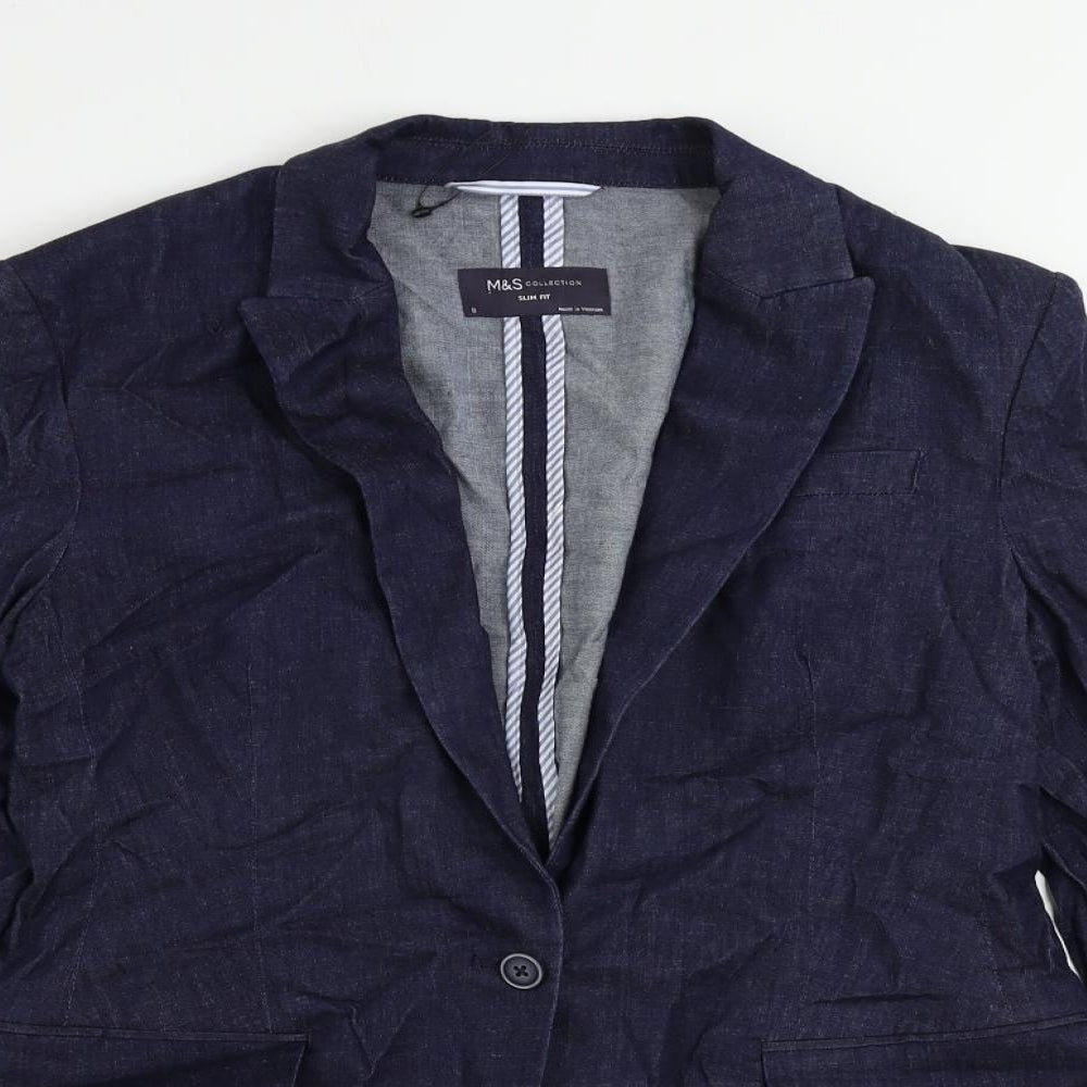 Marks and Spencer Womens Blue Jacket Blazer Size 8 Button