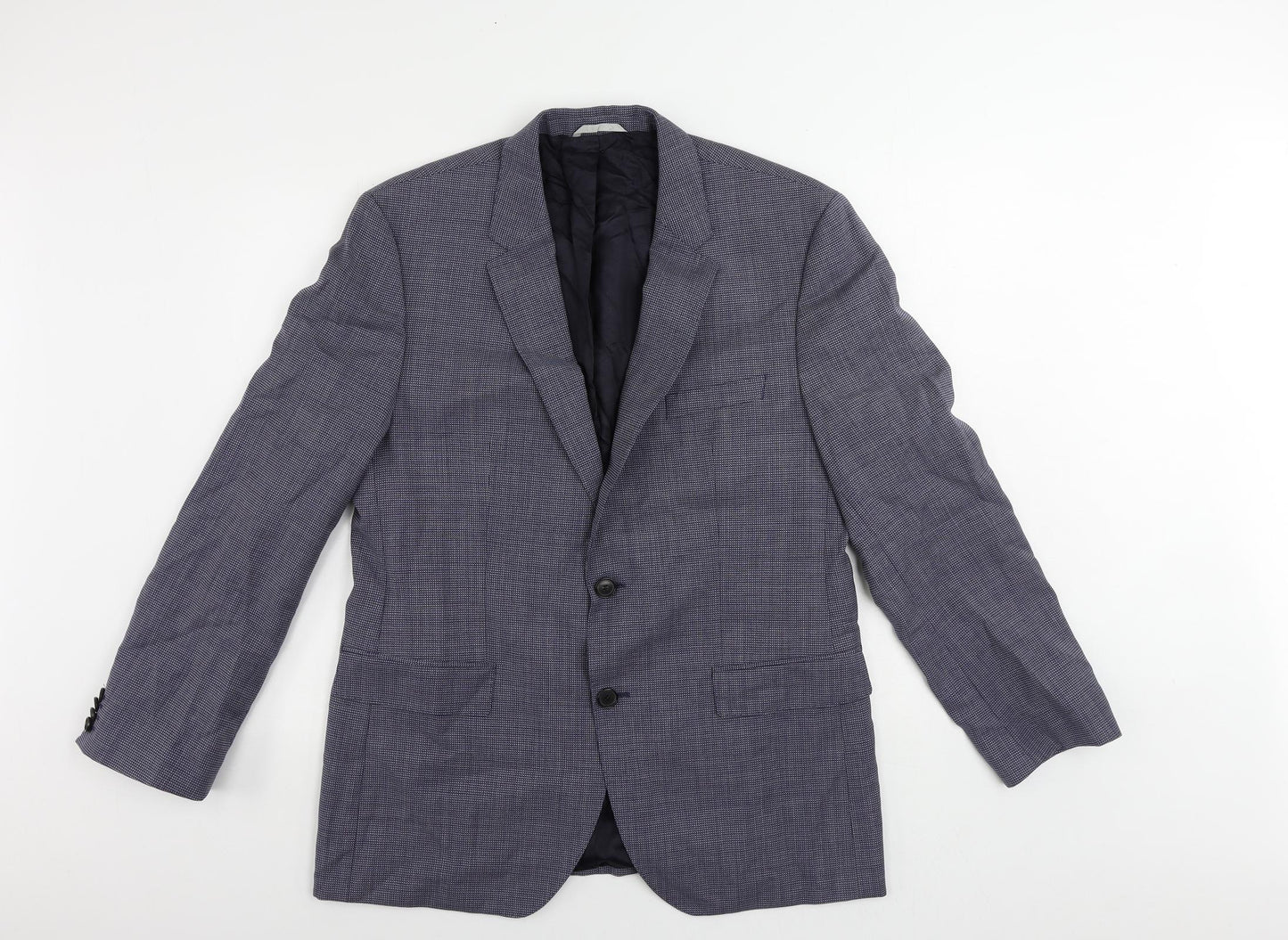 HUGO BOSS Mens Blue Geometric Wool Jacket Suit Jacket Size 42 Regular