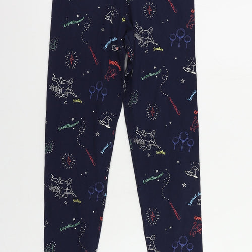 Marks and Spencer Girls Blue Geometric Cotton Jogger Trousers Size 12-13 Years Regular - Harry Potter Leggings