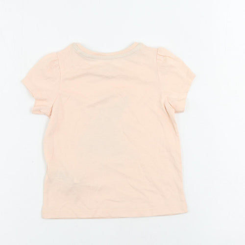 Marks and Spencer Girls Pink Cotton Pullover T-Shirt Size 3-4 Years Crew Neck Pullover - Frozen