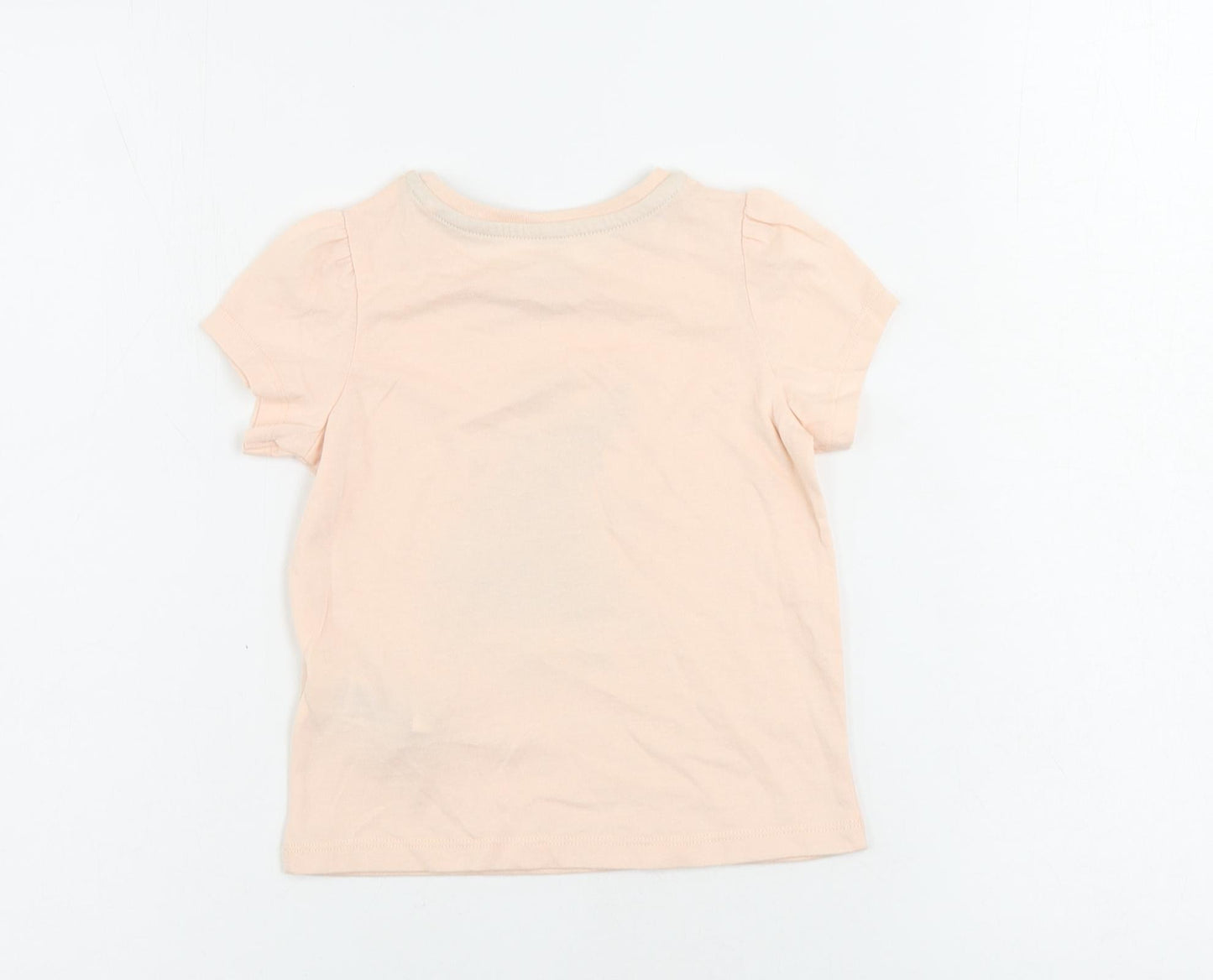 Marks and Spencer Girls Pink Cotton Pullover T-Shirt Size 3-4 Years Crew Neck Pullover - Frozen