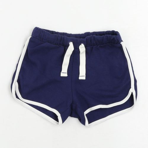 Marks and Spencer Girls Blue Cotton Sweat Shorts Size 5-6 Years Regular Drawstring - Contrasting Trim